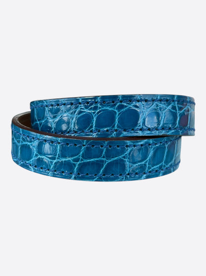 Hermes Blue Crocodile & Gold Hardware Kelly Double Tour Bracelet