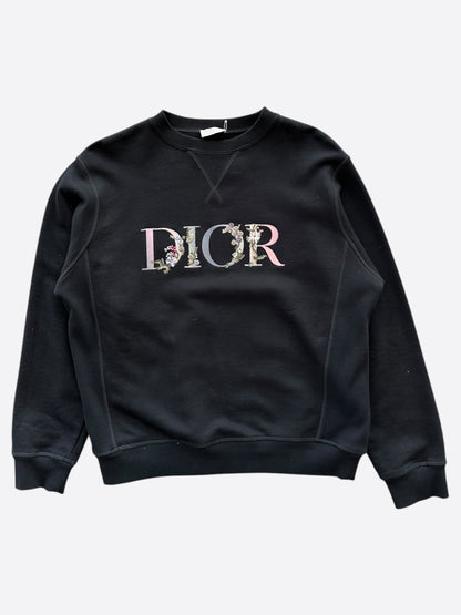 Dior Black Multicolor Floral Embroidered Logo Sweater