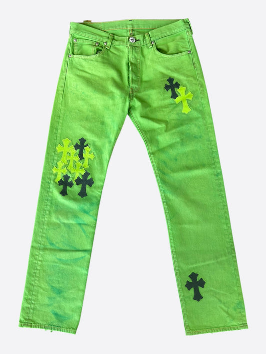 Chrome Hearts Levi's Green & Black Cross Patch Jeans