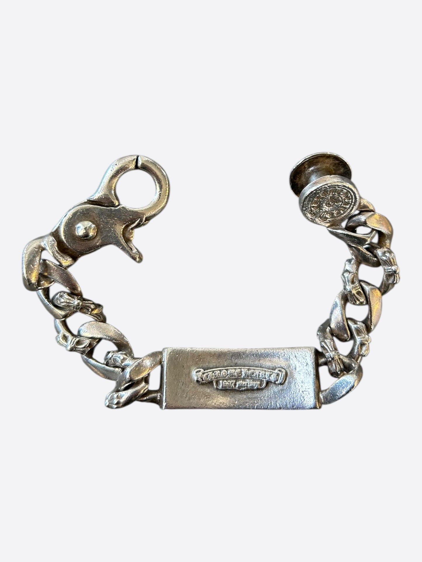Chrome Hearts Silver Fancy Link Floral Cross Cuban Bracelet