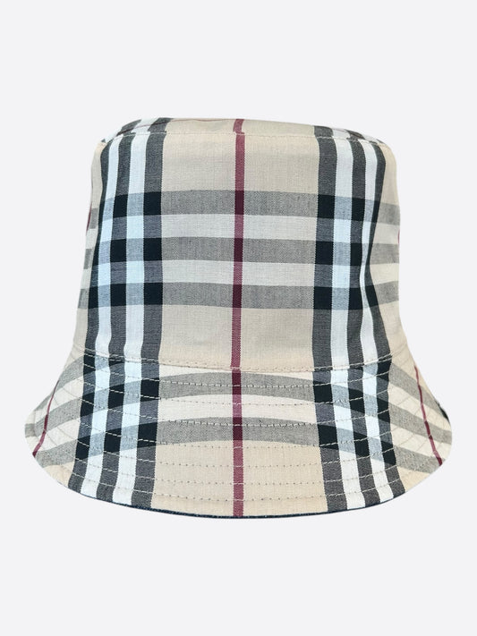 Burberry Checkered Tan & Blue Denim Reversible Bucket Hat