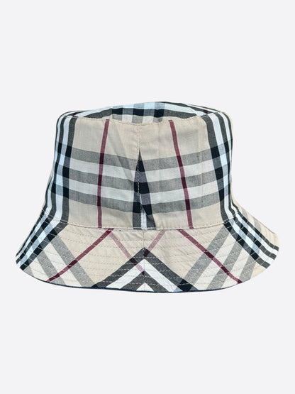 Burberry Checkered Tan & Blue Denim Reversible Bucket Hat
