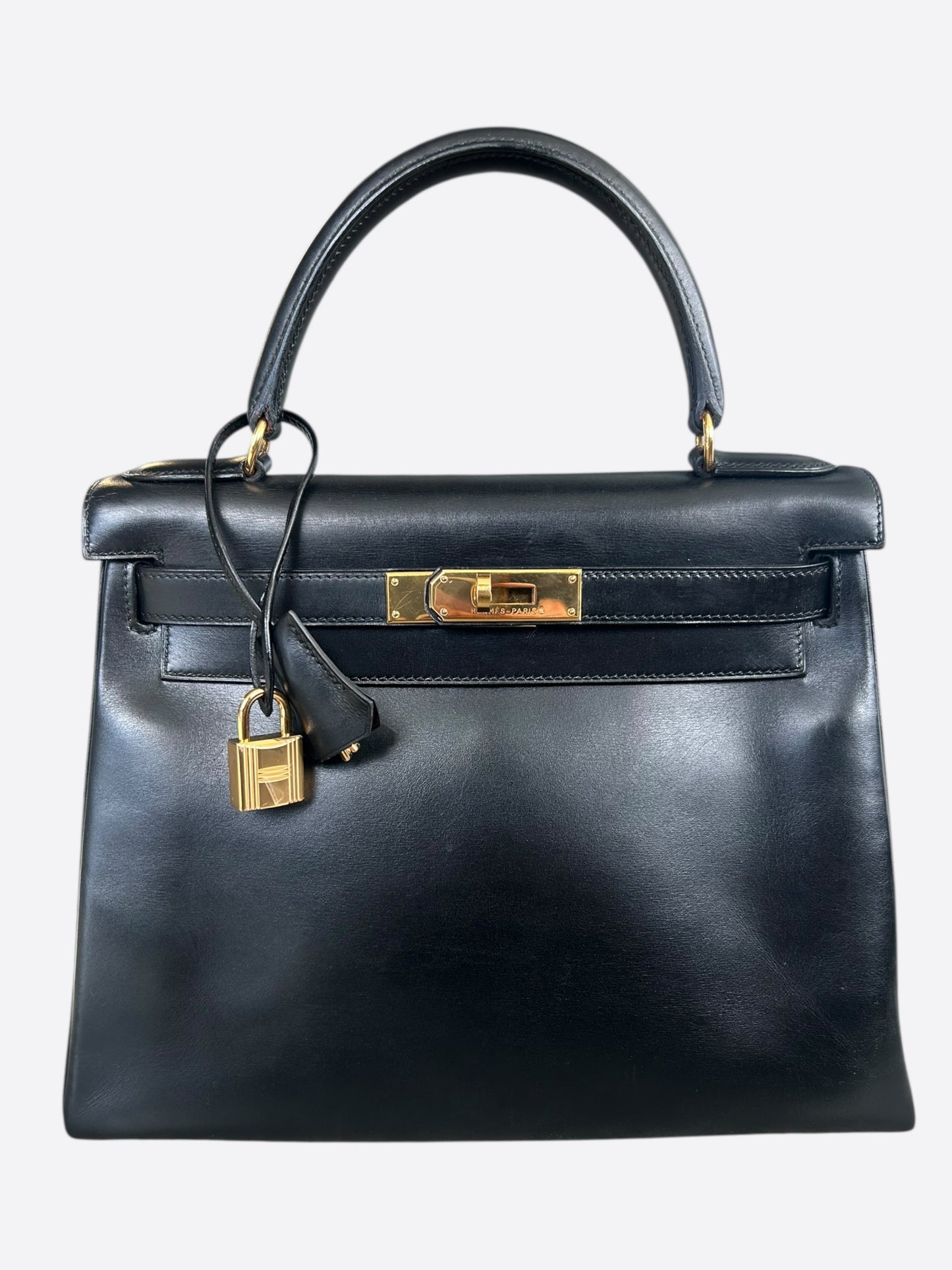 Hermes Black Box Leather & Gold Hardware Kelly 28