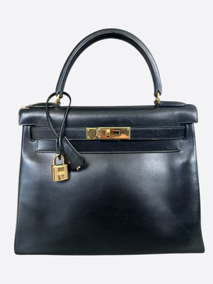 Hermes Black Box Leather & Gold Hardware Kelly 28