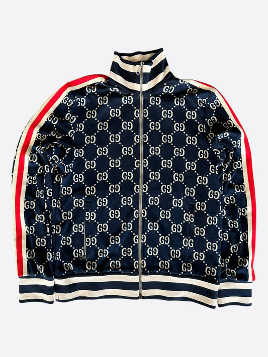 Gucci Blue & White GG Jacquard Monogram Track Jacket