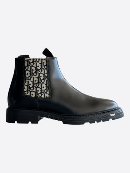 Dior Black & Beige Oblique Chelsea Boots