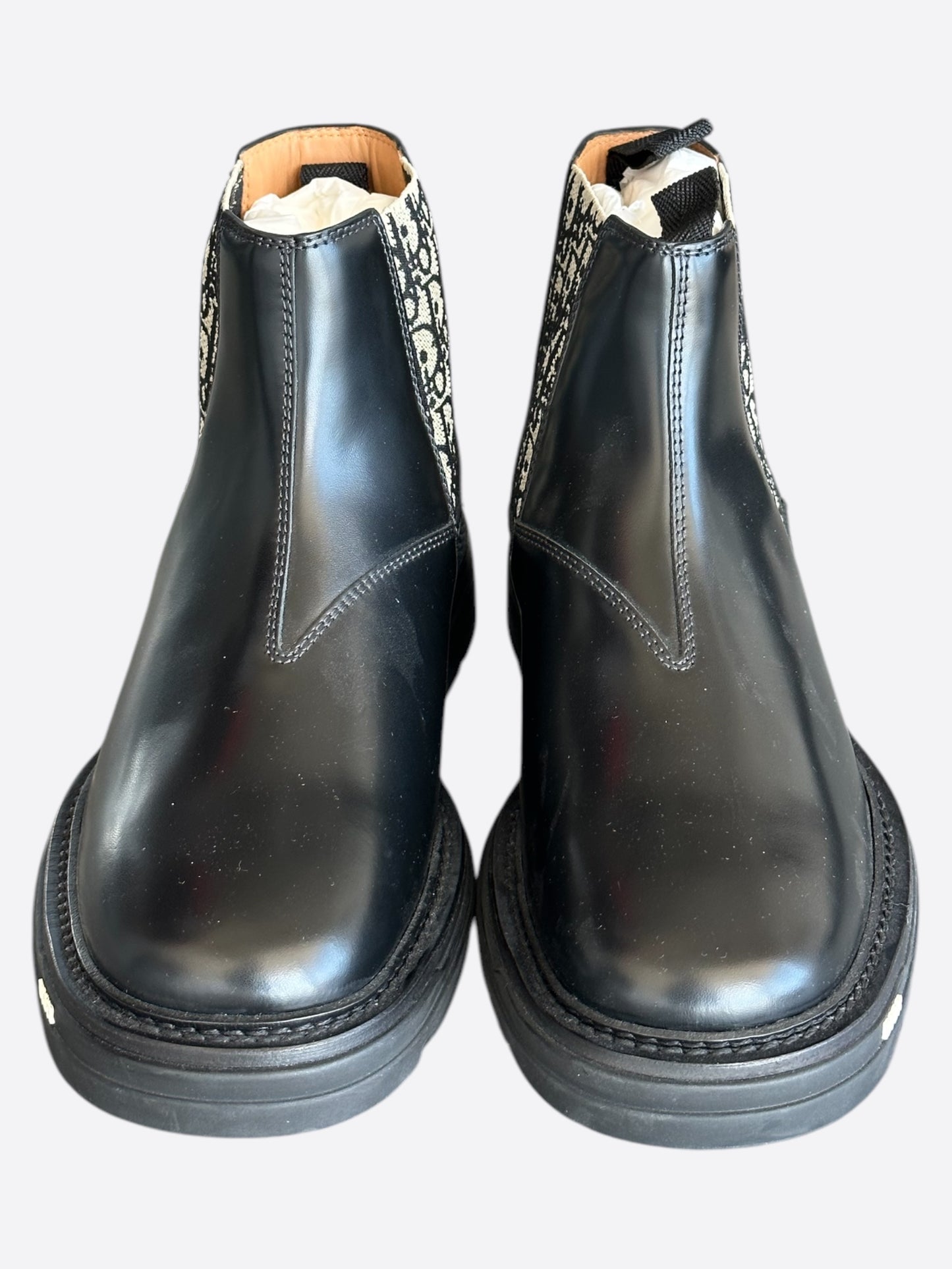 Dior Black & Beige Oblique Chelsea Boots