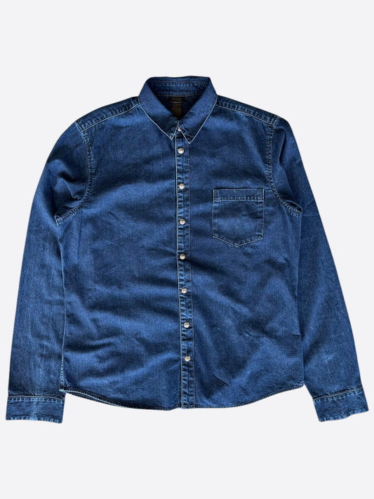 Chrome Hearts Blue Cross Patch Denim Button Up Shirt