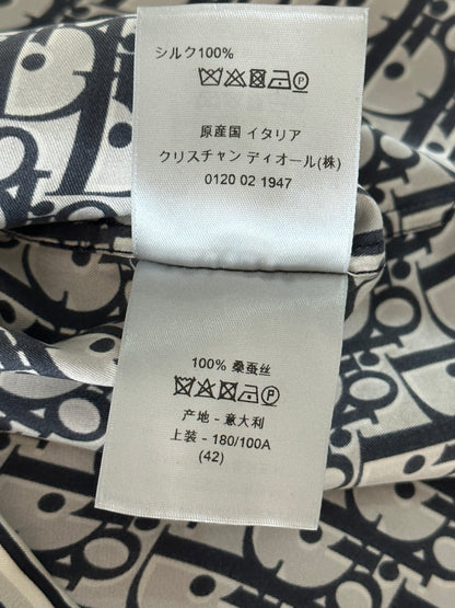 Dior White & Navy Oblique Silk Button Up Shirt