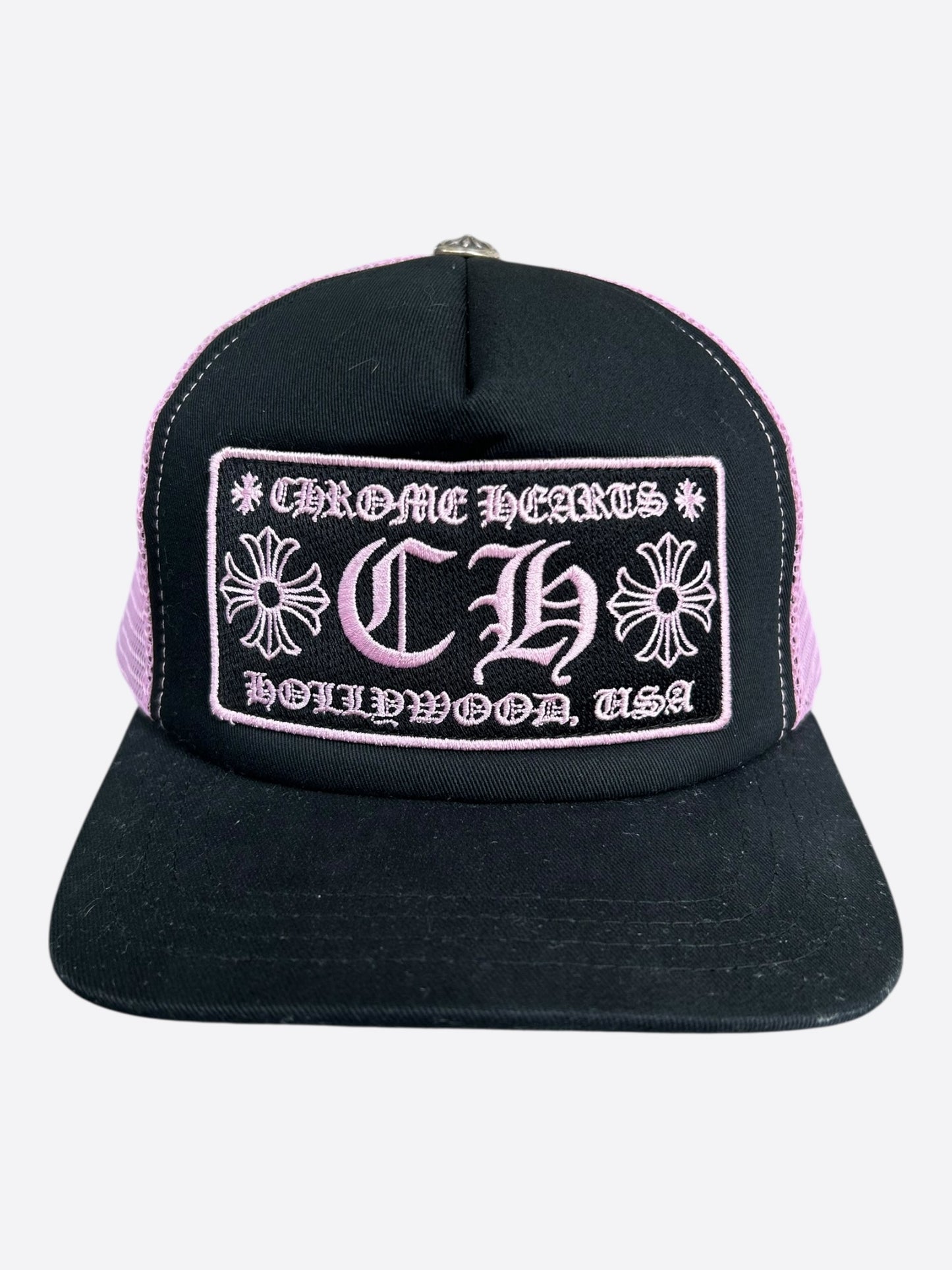 Chrome Hearts Black & Pink Hollywood Trucker Hat