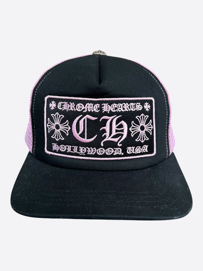 Chrome Hearts Black & Pink Hollywood Trucker Hat