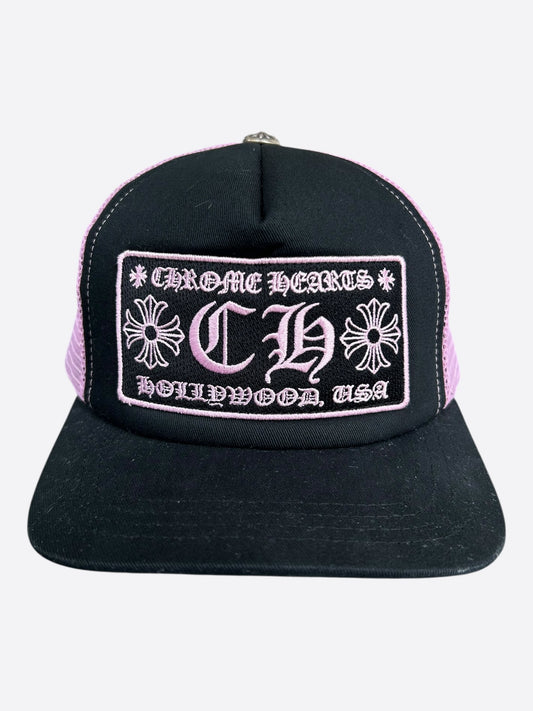 Chrome Hearts Black & Pink Hollywood Trucker Hat