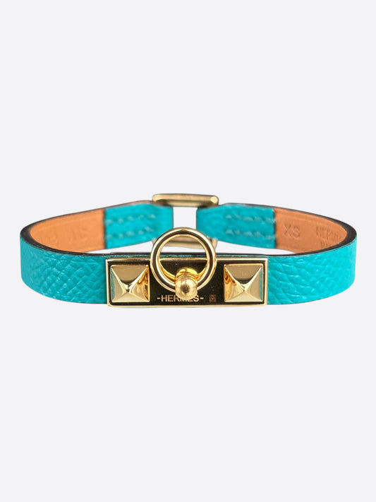 Hermes Turqouise Epsom & Gold Hardware Mini Rivale Bracelet