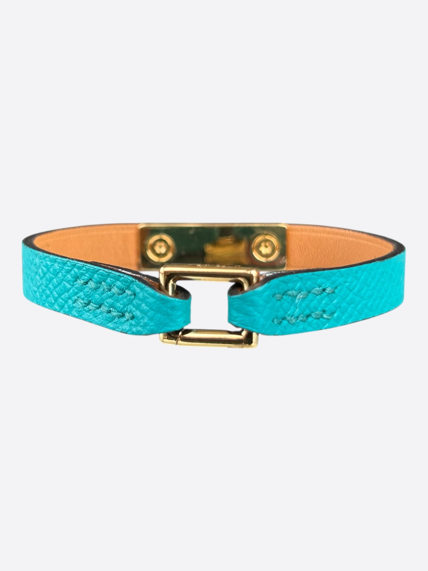 Hermes Turqouise Epsom & Gold Hardware Mini Rivale Bracelet