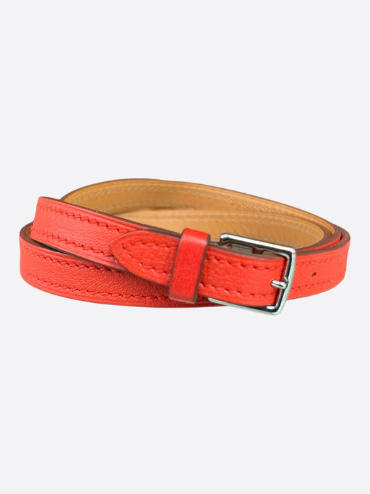 Hermes Red Swift & Palladium Hardware Etriviere Double Tour Bracelet