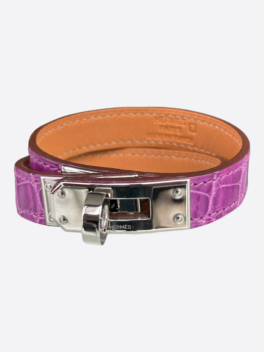 Hermes Purple Crocodile & Palladium Hardware Kelly Double Tour Bracelet