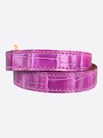 Hermes Purple Crocodile & Palladium Hardware Kelly Double Tour Bracelet