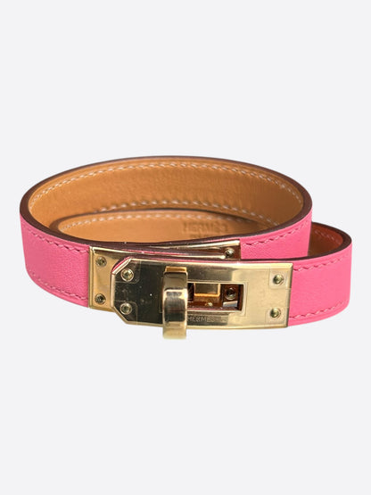 Hermes Pink Swift & Gold Hardware Kelly Double Tour Bracelet