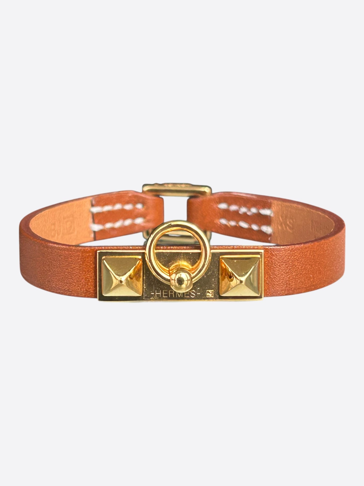 Hermes Brown Swift & Gold Hardware Mini Rivale Bracelet