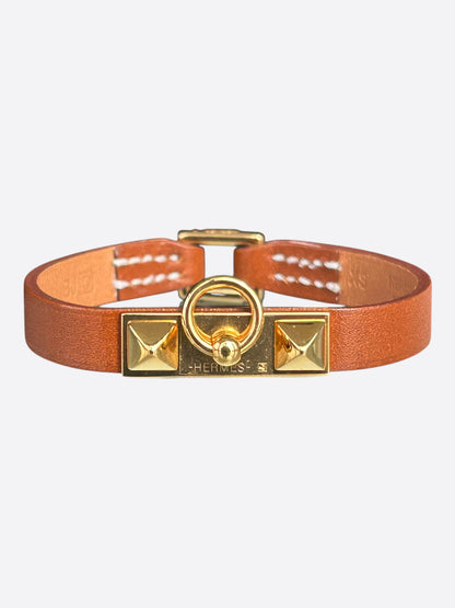 Hermes Brown Swift & Gold Hardware Mini Rivale Bracelet