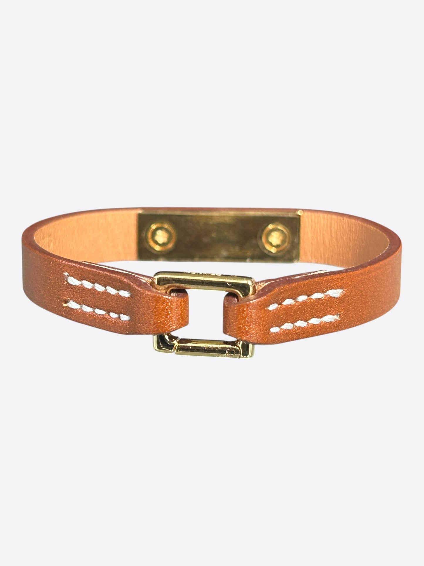 Hermes Brown Swift & Gold Hardware Mini Rivale Bracelet