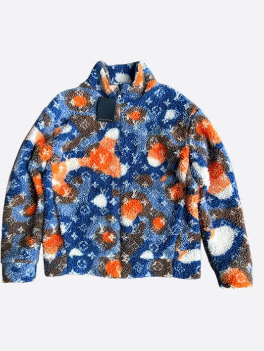 Louis Vuitton Blue & Orange Camo Monogram Fleece Zip Up Jacket