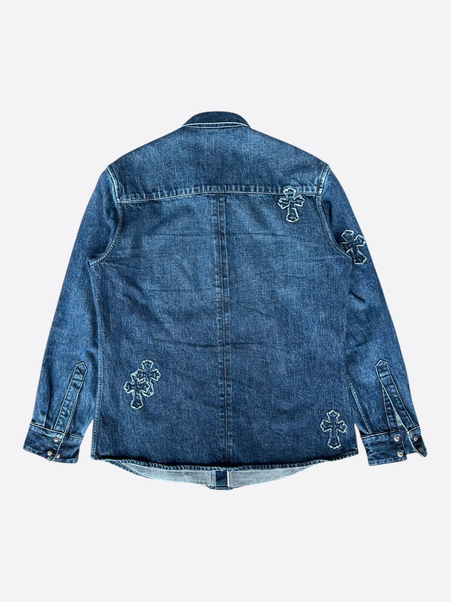 Chrome Hearts Blue Embroidered Cross Patch Denim Shirt