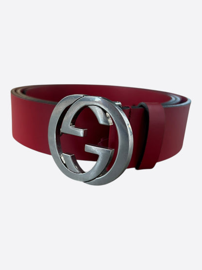 Gucci Red & Silver GG Buckle Leather Belt