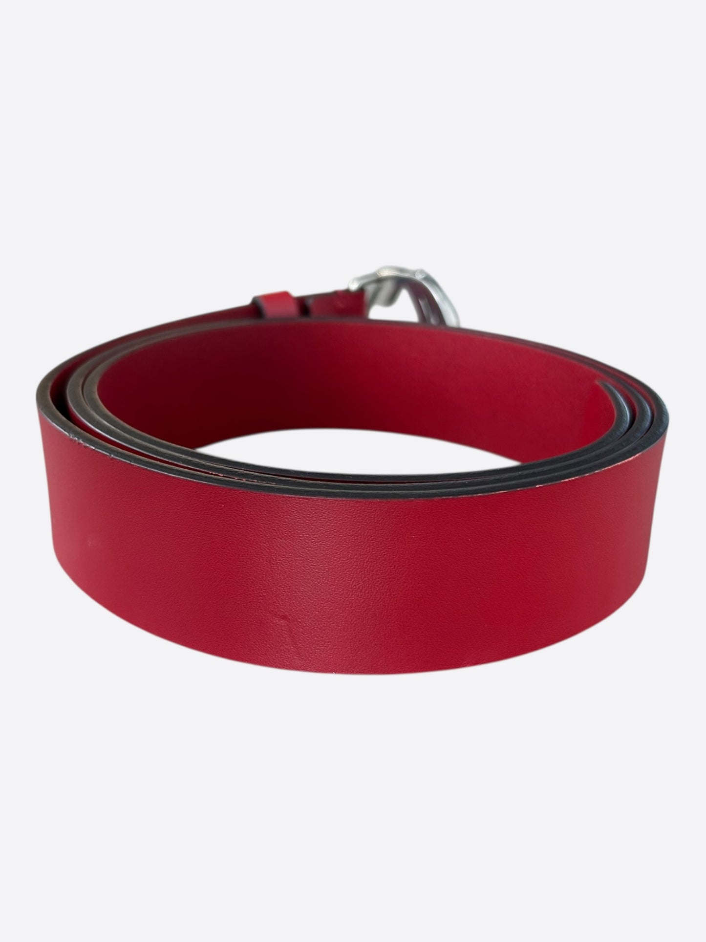 Gucci Red & Silver GG Buckle Leather Belt