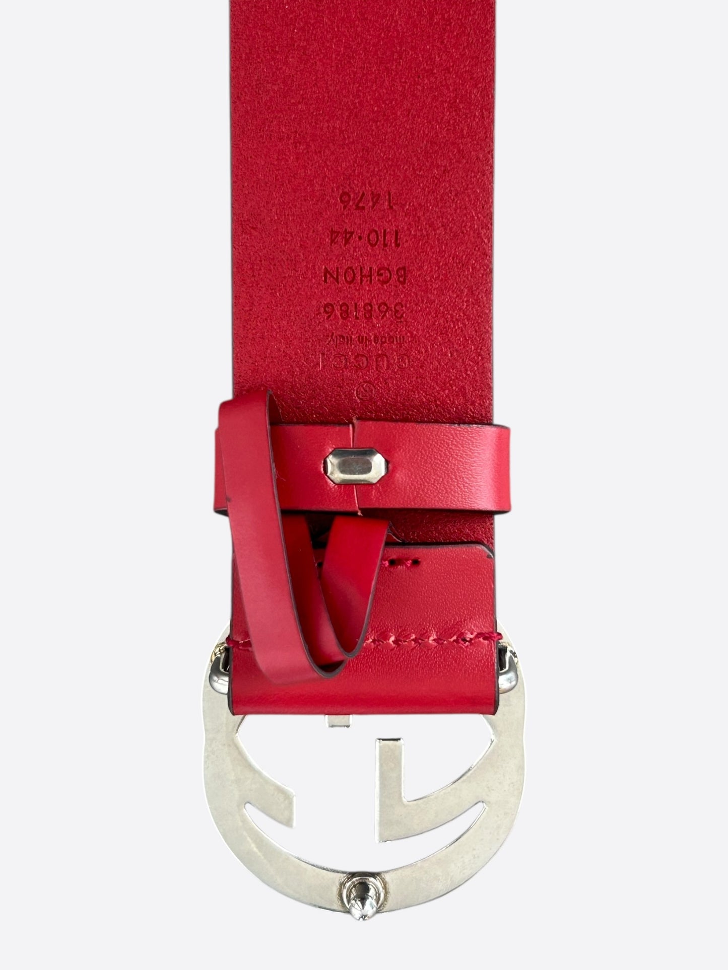 Gucci Red & Silver GG Buckle Leather Belt