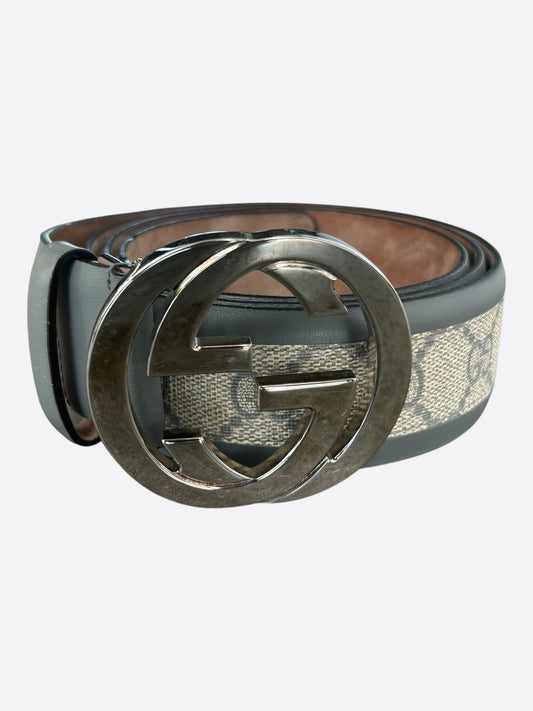 Gucci Grey & Silver GG Buckle Monogram Belt