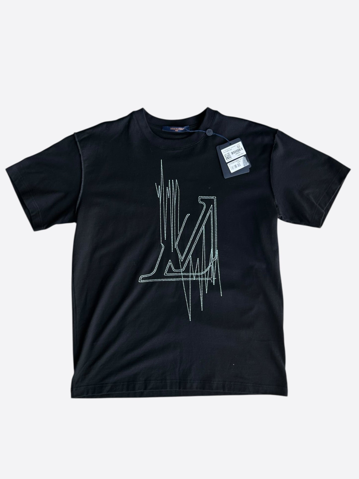 Louis Vuitton Black & White Frequency Logo Embroidered T-Shirt