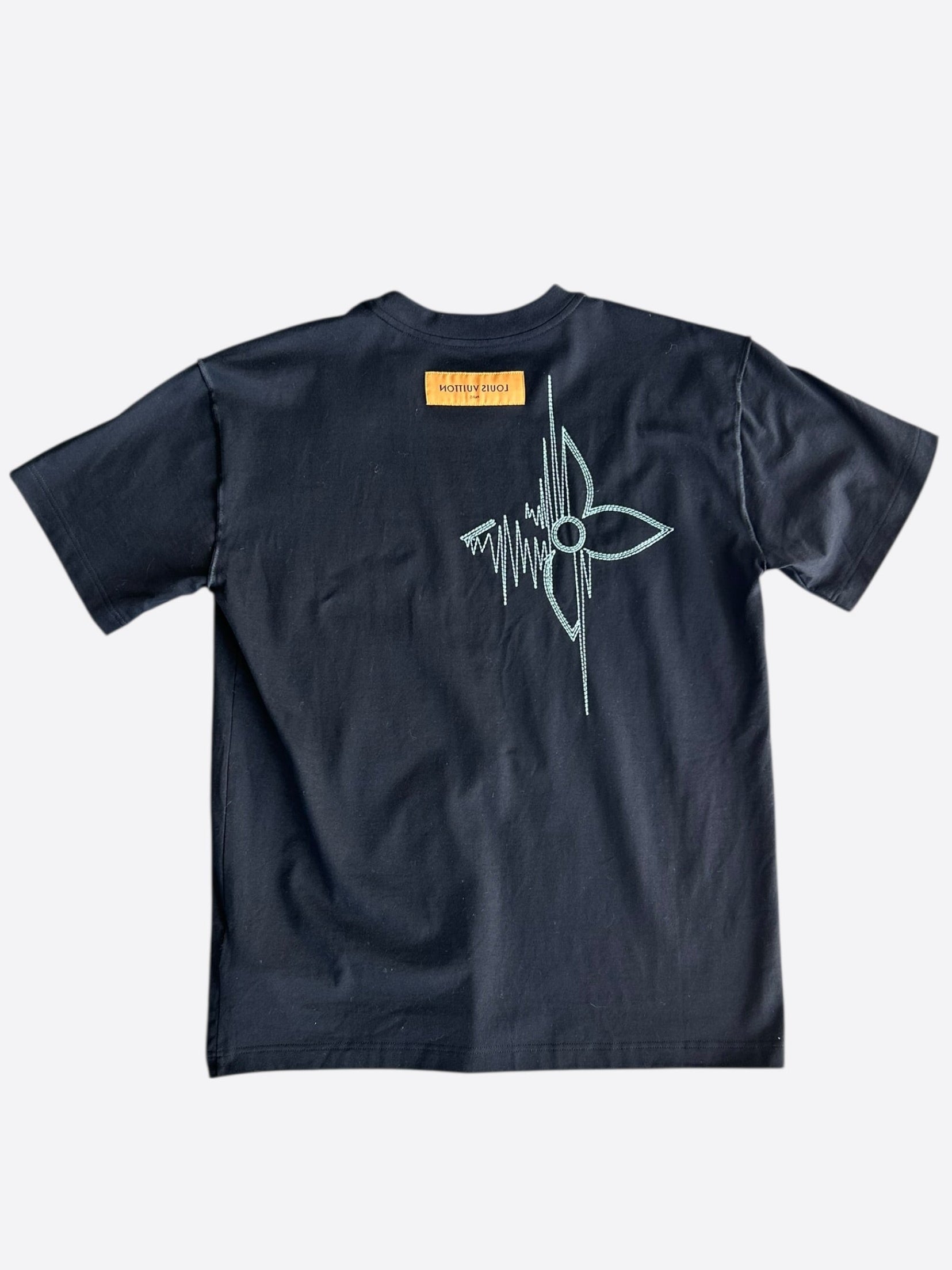 Louis Vuitton Black & White Frequency Logo Embroidered T-Shirt