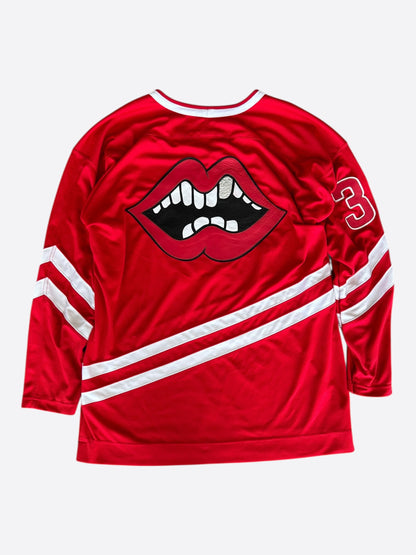 Chrome Hearts Matty Boy Red & White Chomper Patch Mesh Hockey Jersey