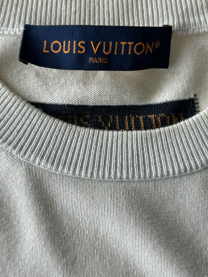 Louis Vuitton White & Pink Flower Logo Intarsia T-Shirt