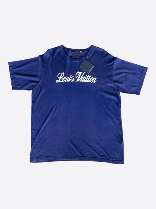 Louis Vuitton Blue & White Script Logo Intarsia T-Shirt