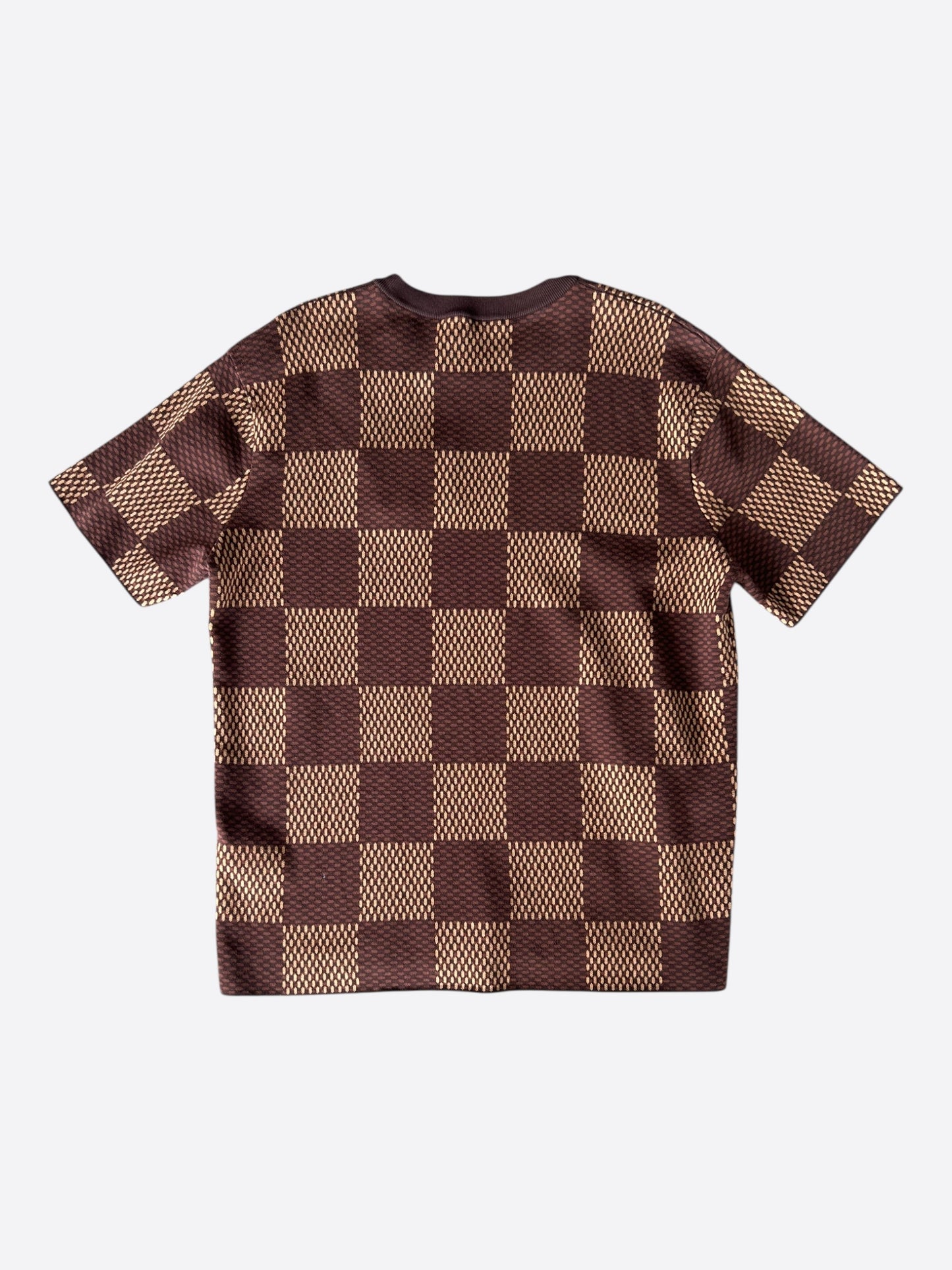 Louis Vuitton Brown Damier Crystal Logo Intarsia T-Shirt