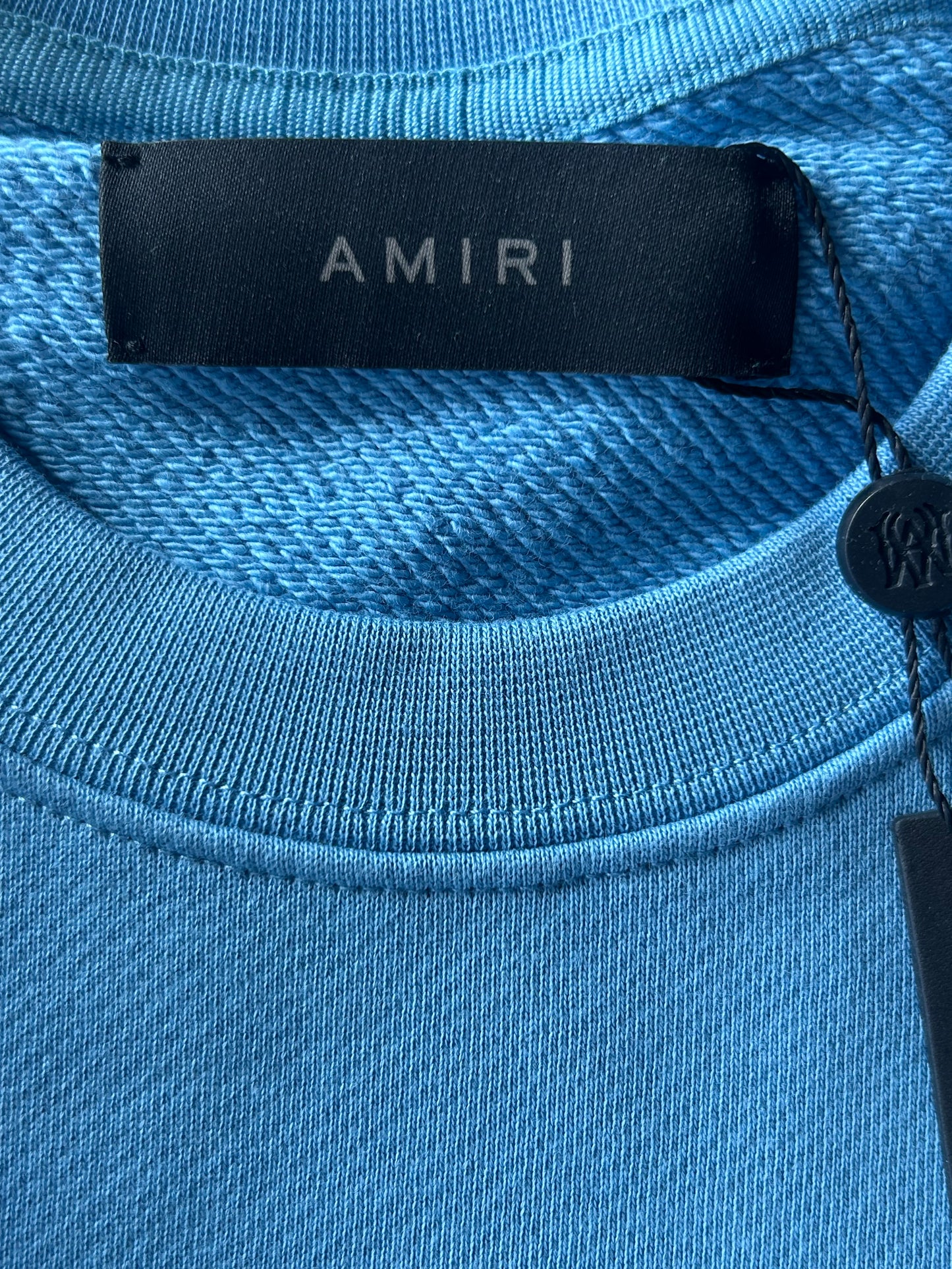 Amiri Blue & White MA Bar Logo Sweater