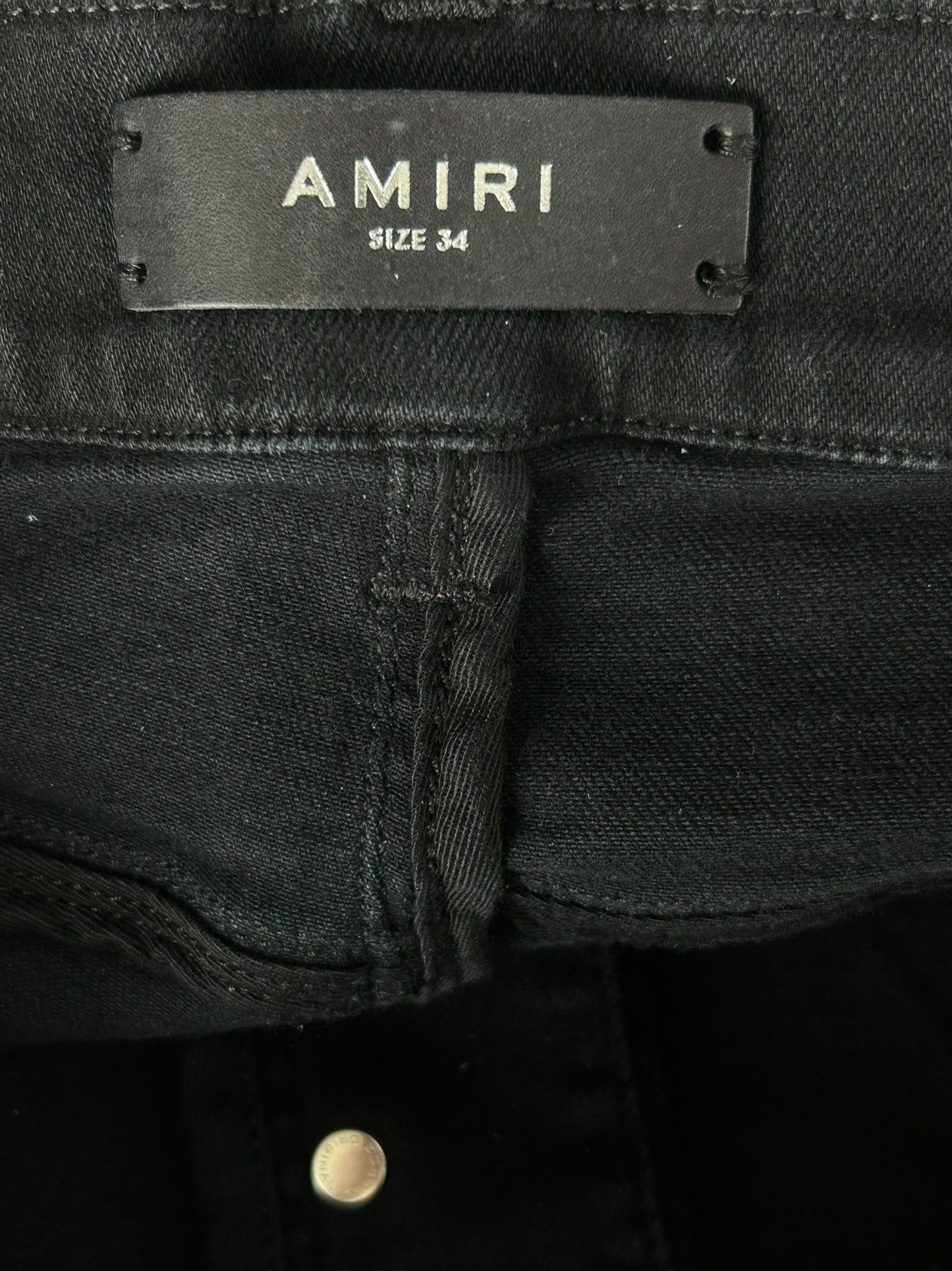 Amiri Aged Black Leopard Patch Thrasher Jeans