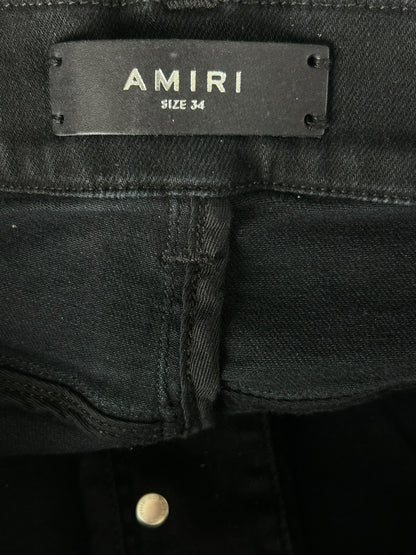 Amiri Aged Black Leopard Patch Thrasher Jeans