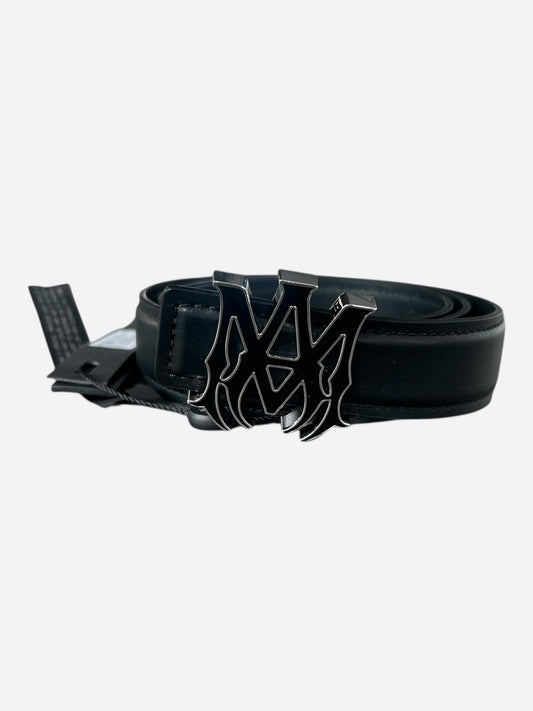 Amiri Black & Silver MA Logo Leather Belt