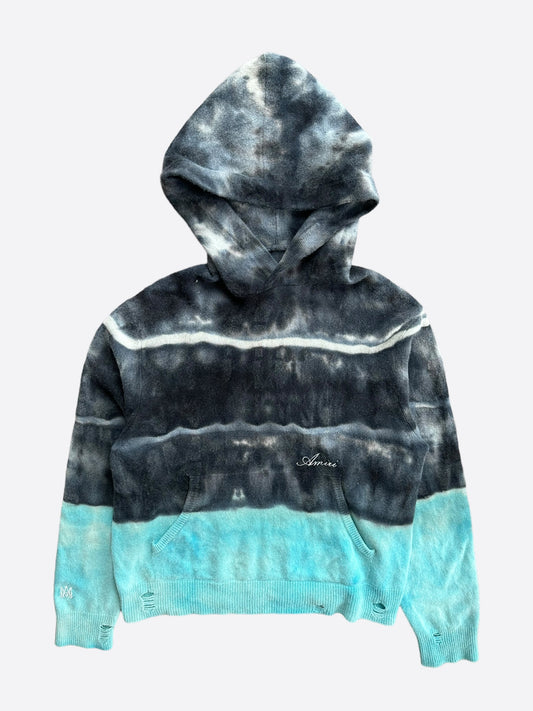 Amiri Black & Blue Tie-Dye Cashmere Distressed Hoodie