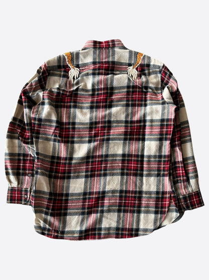 Gucci Beige & Red Plaid Dragon Embroidered Flannel Shirt