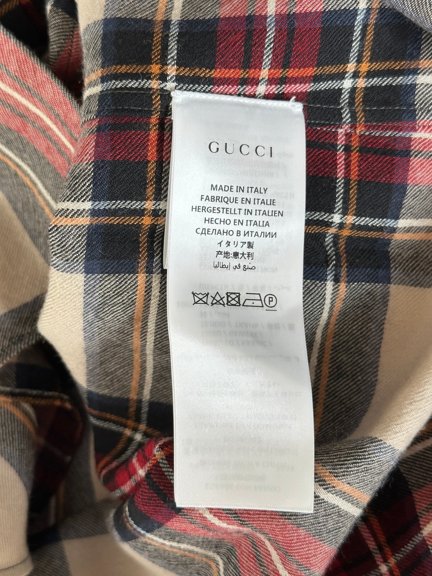 Gucci Beige & Red Plaid Dragon Embroidered Flannel Shirt