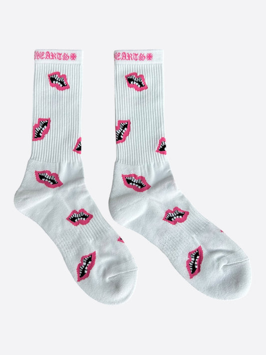 Chrome Hearts Matty Boy White & Pink Chomper Socks