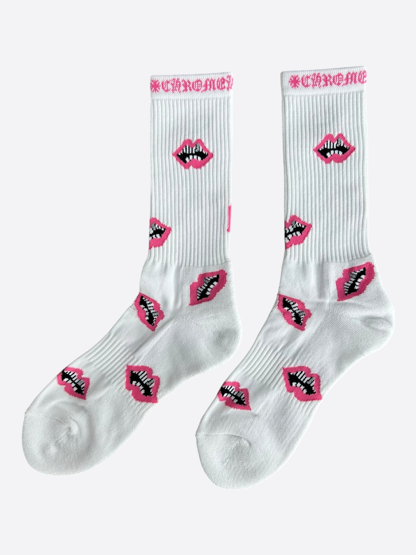 Chrome Hearts Matty Boy White & Pink Chomper Socks