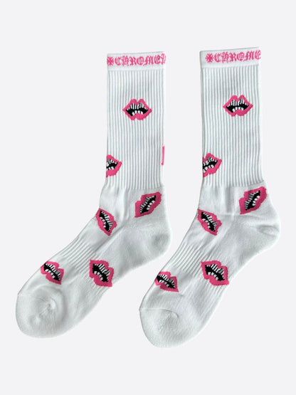 Chrome Hearts Matty Boy White & Pink Chomper Socks