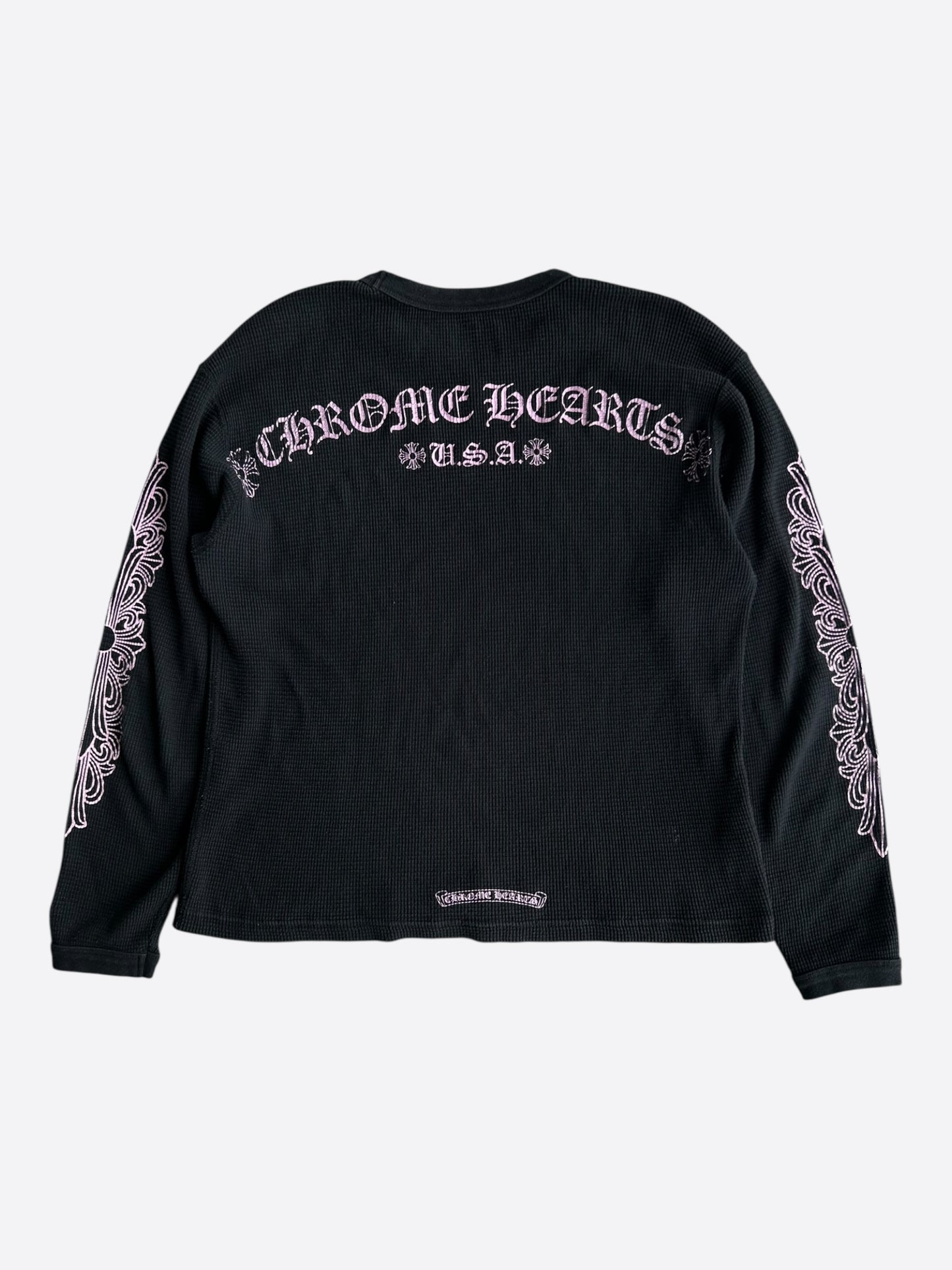 Chrome Hearts Black & Pink Floral Thermal Longsleeve T-Shirt