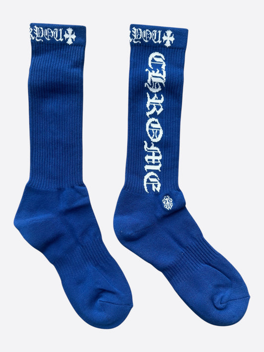 Chrome Hearts Blue & White Script Logo Socks