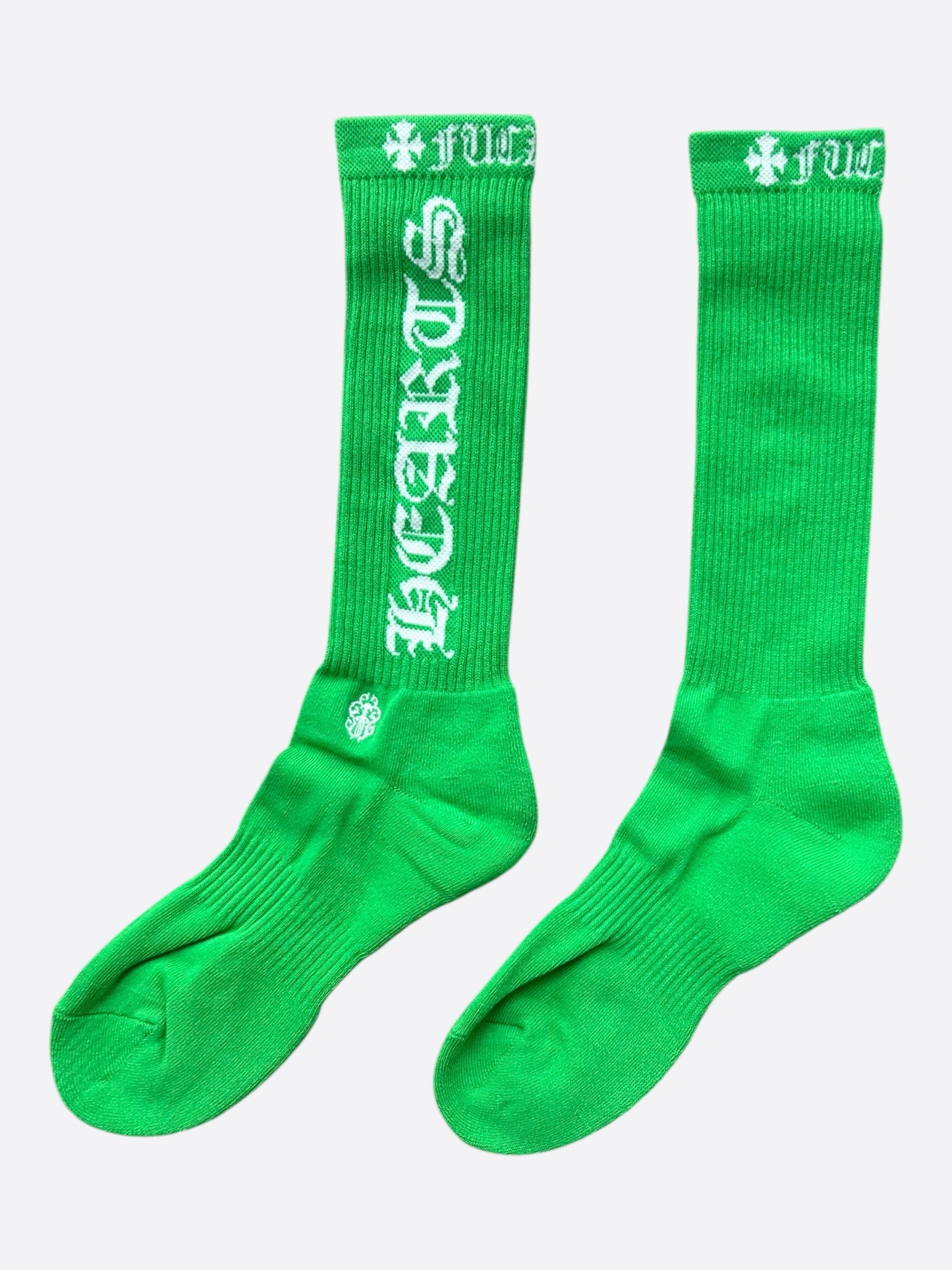 Chrome Hearts Green & White Script Logo Socks